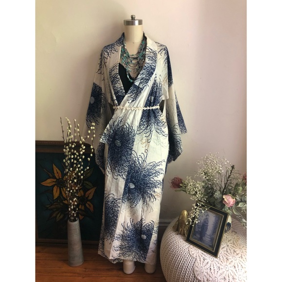 Vintage Other - Indigo-Vintage-Floral-Cotton-Japanese-kimono